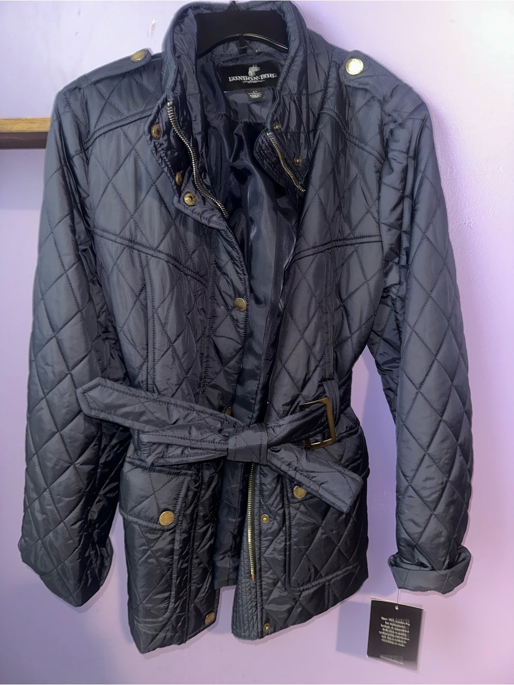 London Fog Quilted Black Belted Puffer Jacket